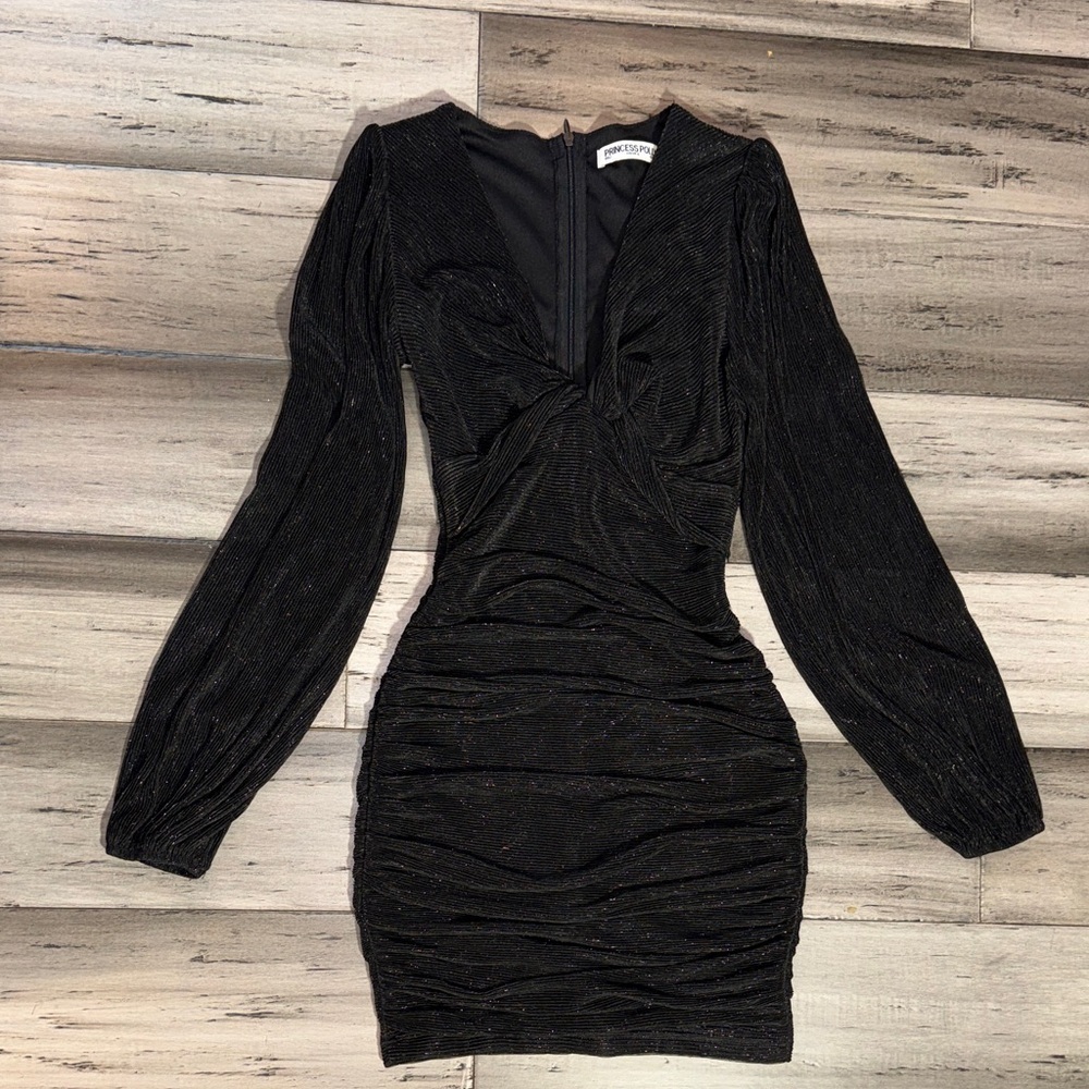 NWOT Aqua Black Long-Sleeve Twist Front Mini Dress